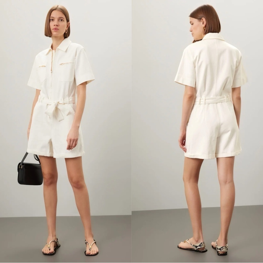 A.P.C White and Gold Denim Combinaison Hills Romper 42/10